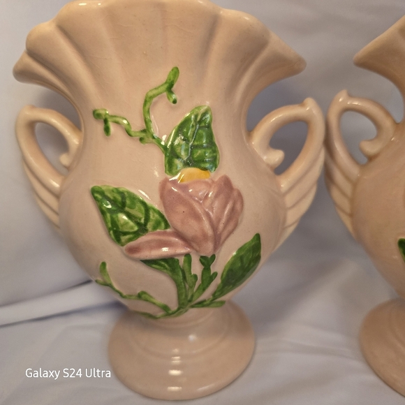 Vintage Hull Art 6 1/2 Inch Vases Pink Floral (Set Of 2) Made In USA - Picture 3 of 12